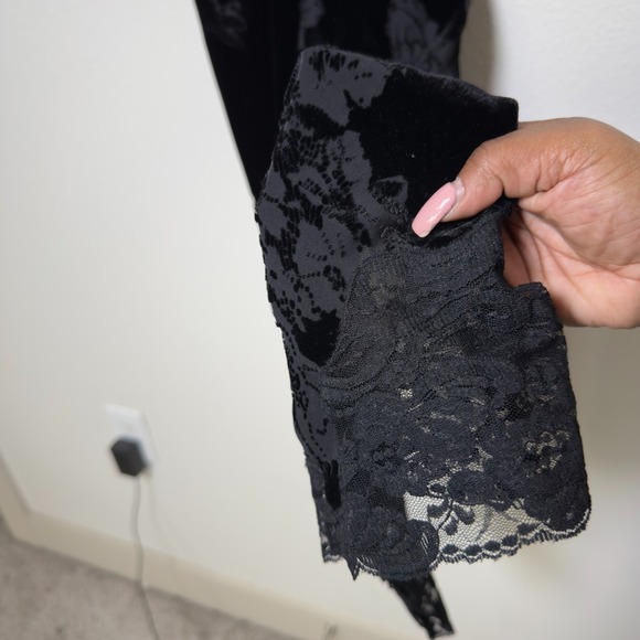 VTG Y2K 90s Women Fairy Grunge Velvet Burnout Silk Evening Dress Midi Lace Trim - Picture 6 of 13